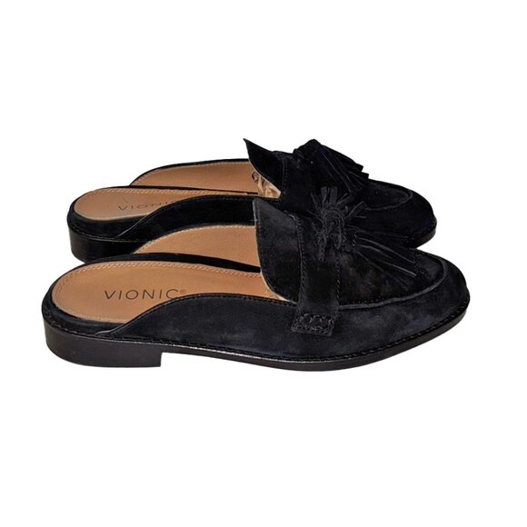 Vionic Reagan Black Suede Tasseled Mules / Loafers - Size 8 - Picture 4 of 6